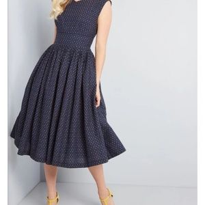 Navy fit and flare dress with pockets